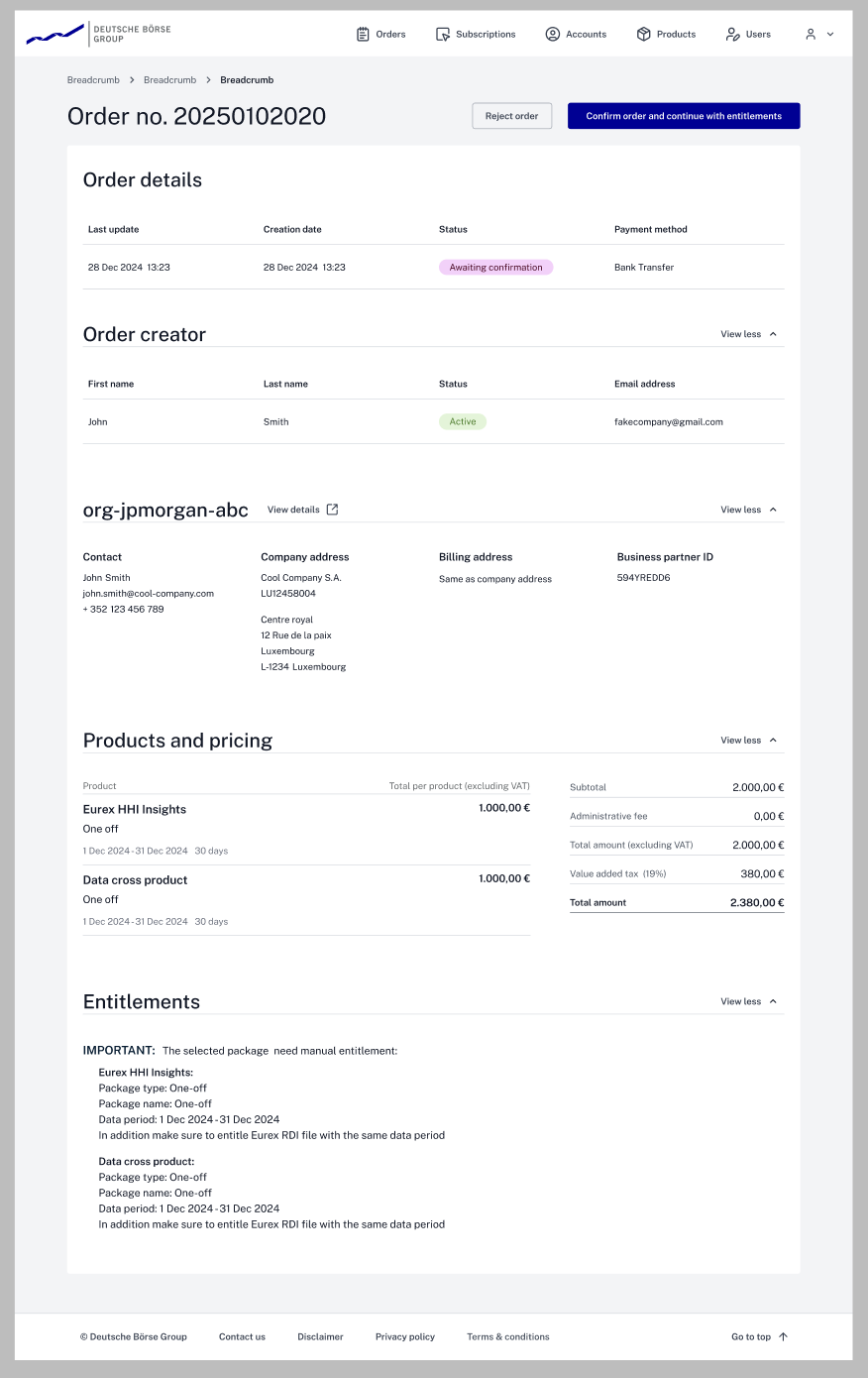 Order manual entitlement - Awaiting confirmation