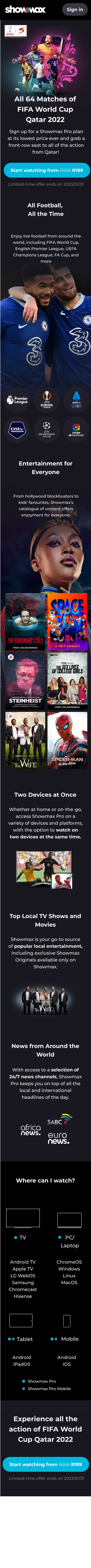 Showmax A variant mobile